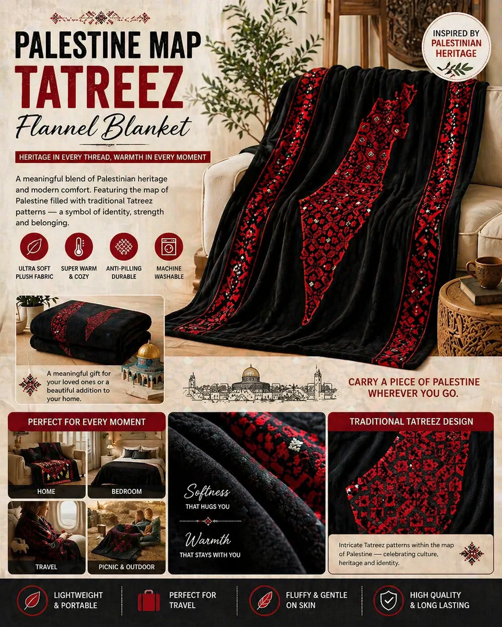 Palestine Map Tatreez Blanket