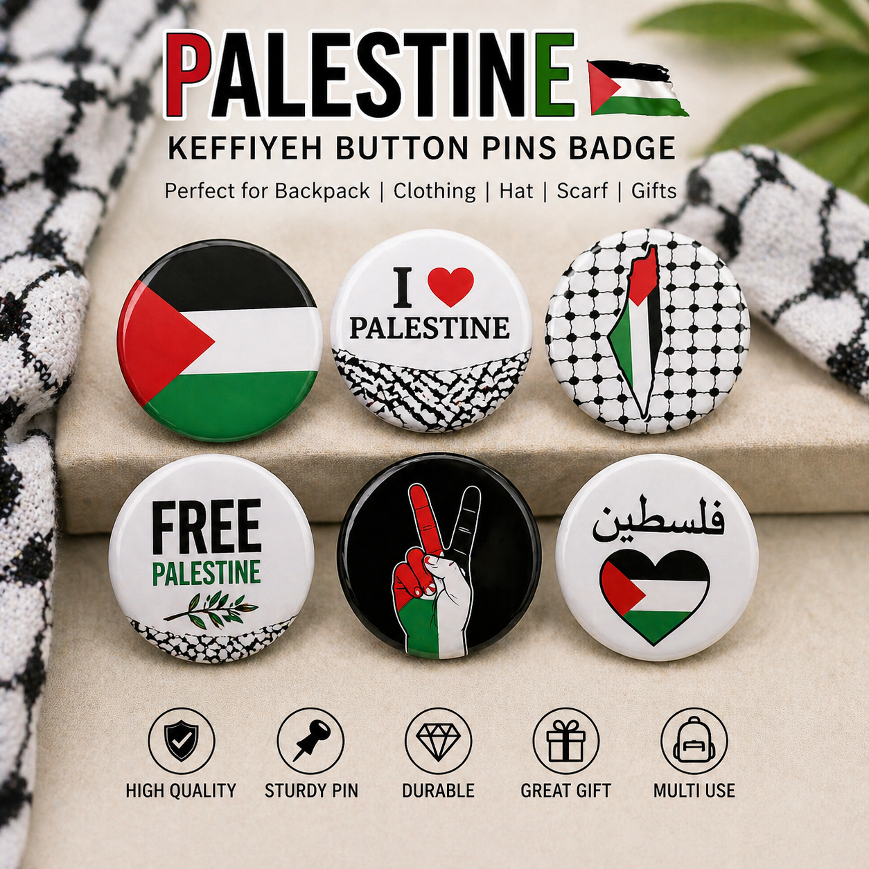 Palestine Keffiyeh Pins